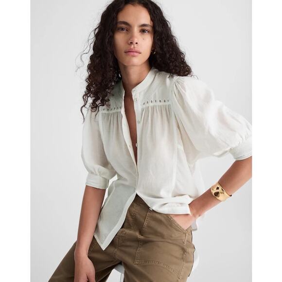 NWT Madewell Puff-Sleeve Band-Collar Shirt Size 8